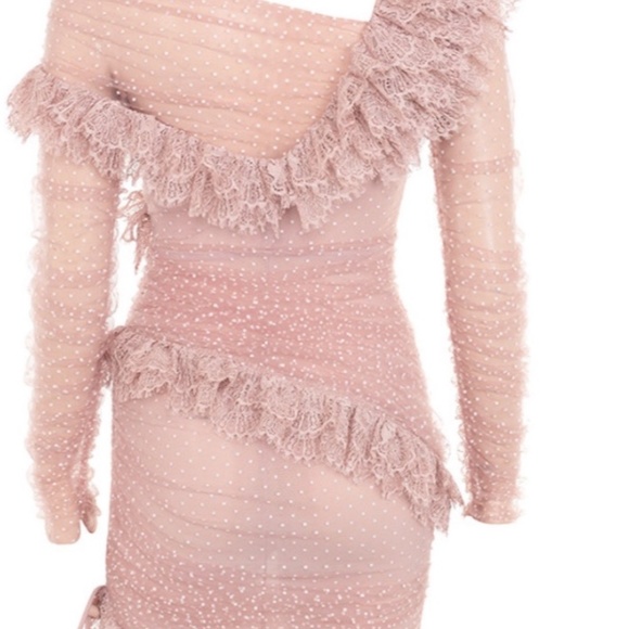 BLUSH LACE FRILL MINI DRESS - Picture 2 of 4